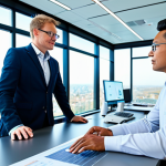 A diverse group of professional engineers and scientists, fully clothed in modern, modest business casual attire, collaboratively discussing data on large digital screens in a bright, futuristic research and development laboratory. The lab features sleek, minimalist design, with subtle integrated elements of sustainable technology, such as miniature wind turbine models on a desk and a view of a green cityscape through a large window. The atmosphere is one of focused innovation and forward-thinking. Perfect anatomy, correct proportions, natural poses, well-formed hands, proper finger count, natural body proportions. High-quality professional photography, detailed, realistic, sharp focus, vibrant colors, clean lighting. Safe for work, appropriate content, professional, family-friendly.