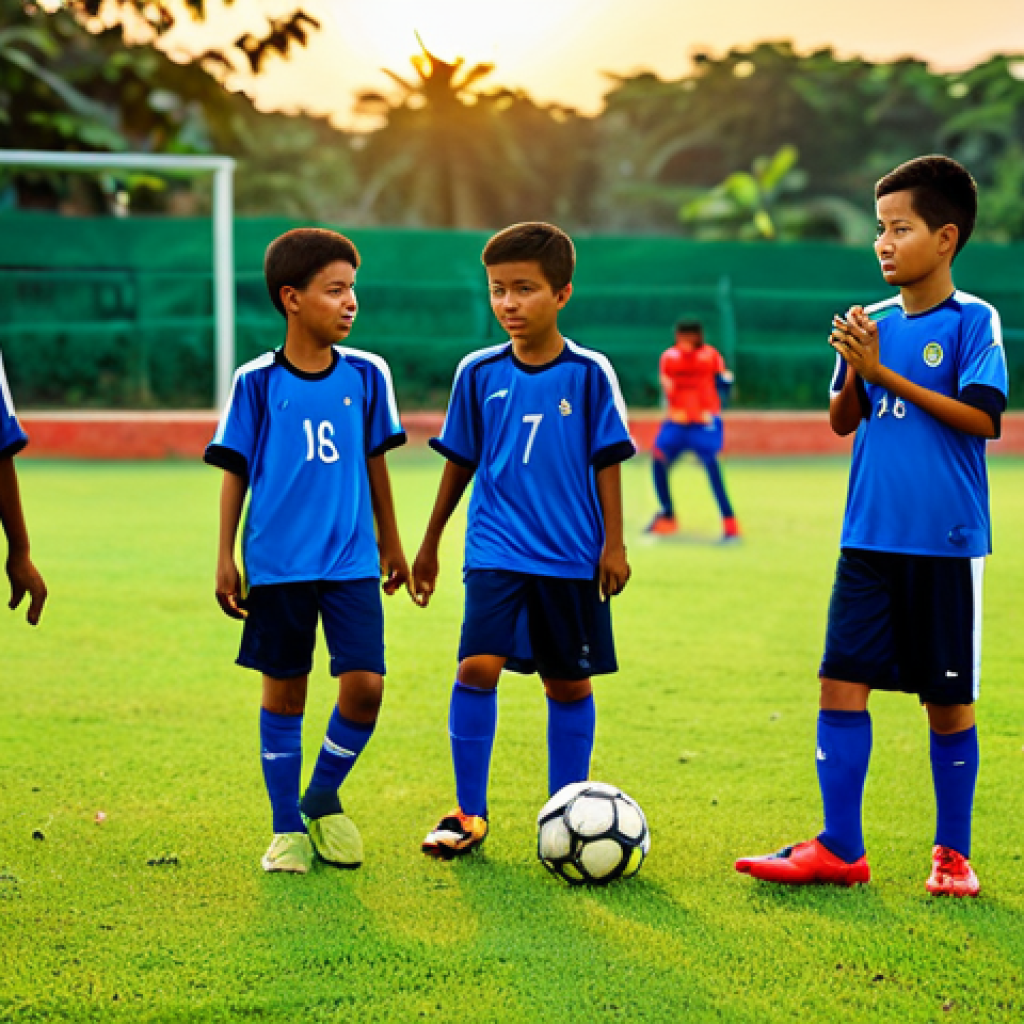 Young Footballers**

"A group of young Malaysian children, fully clothed in modest sports attire, practicing football in a kampung field at sunset. Appropriate content, safe for work, perfect anatomy, natural proportions, family-friendly, well-formed hands, proper finger count, natural body proportions, professional."

**