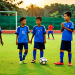 Young Footballers**

"A group of young Malaysian children, fully clothed in modest sports attire, practicing football in a kampung field at sunset. Appropriate content, safe for work, perfect anatomy, natural proportions, family-friendly, well-formed hands, proper finger count, natural body proportions, professional."

**